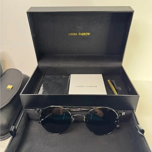Linda Farrow LFL805C Round Black Unisex Sunglasses
